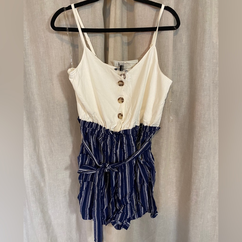 Romper with blue & white stripes